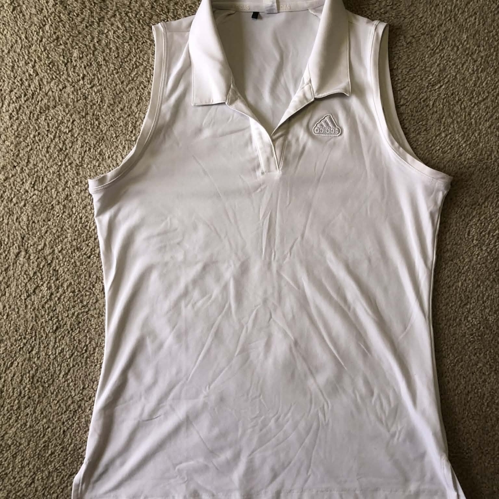 Adidas White Sleeveless Polo Top